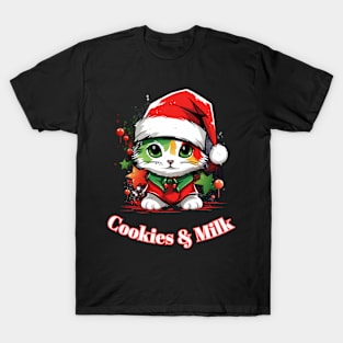 Cookies & Milk - Christmas Cat - Winter Holiday T-Shirt